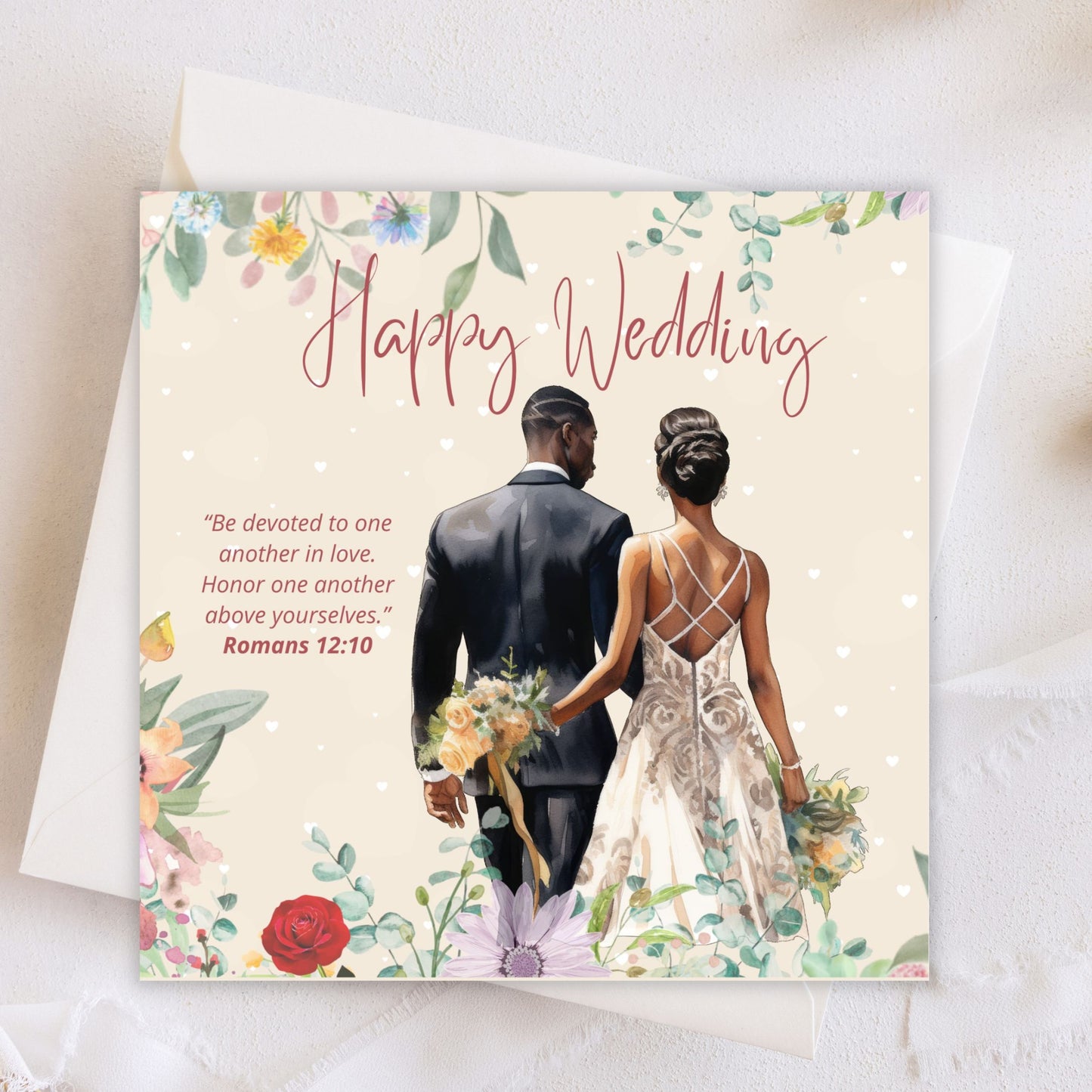 Happy Wedding Greeting Card (Blank Inside) #GC006c | Free UK Delivery