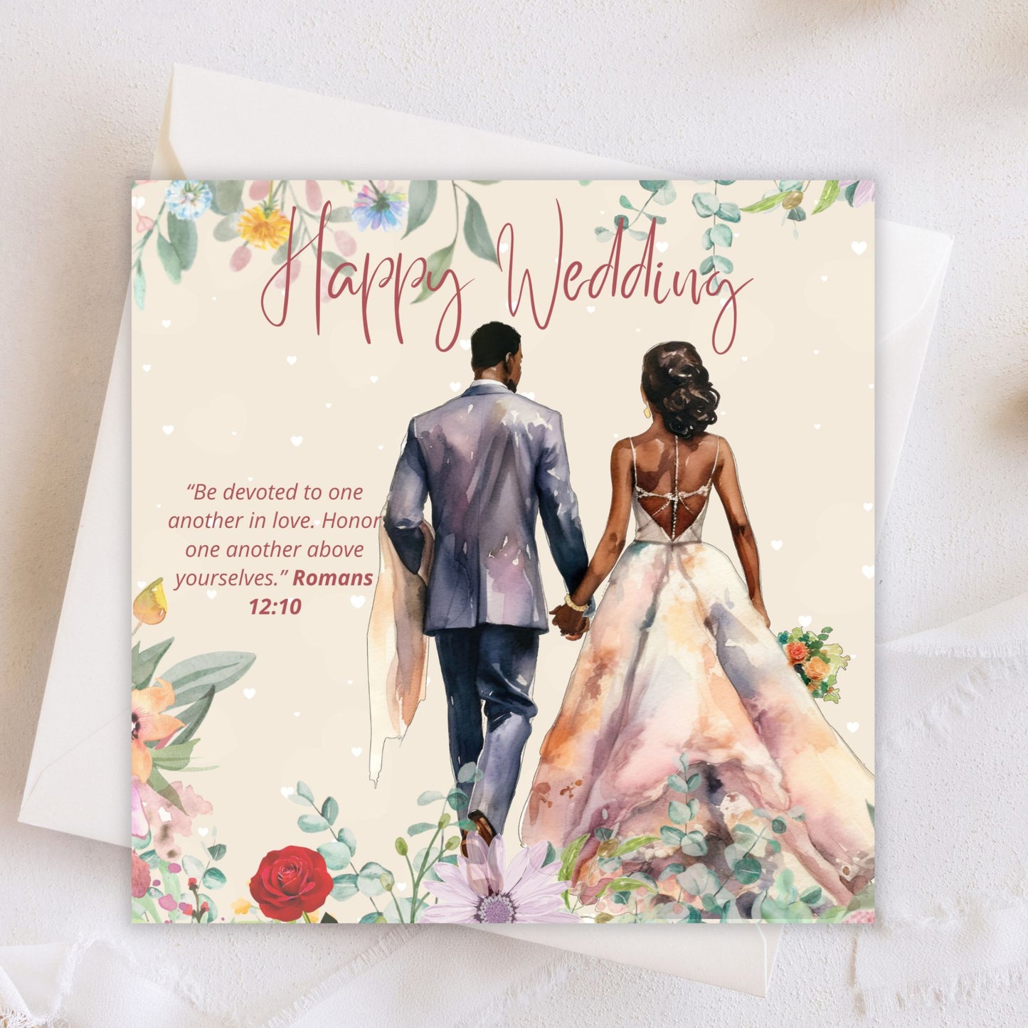 Happy Wedding Greeting Card (Blank Inside) #GC006d | Free UK Delivery